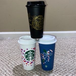 STARBUCKS 16oz Triple Pack Christmas Valentines Day Reusable Hot Cups